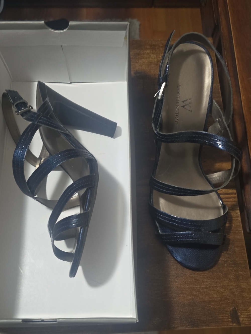 Worthington Navy Strappy Mid-Heel Sandals